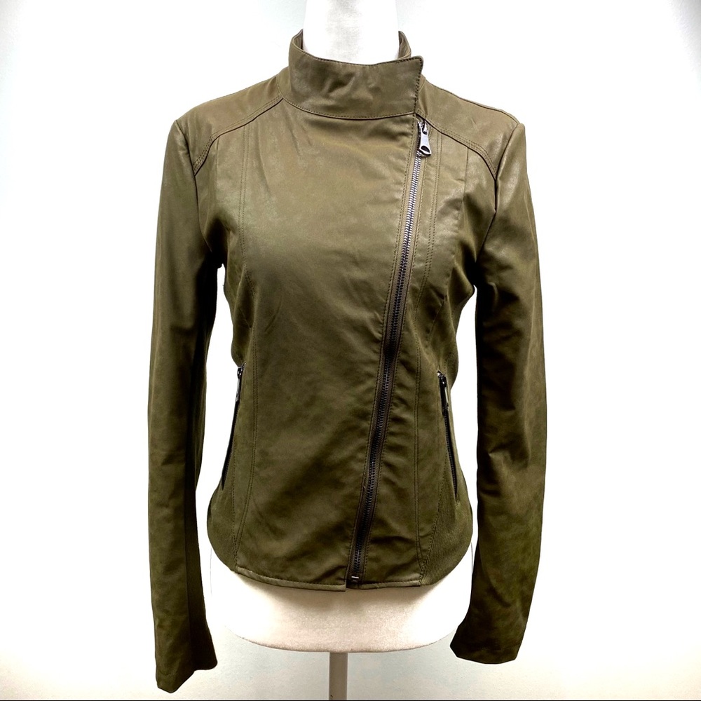 Marc Jacobs, Mose Green Moto Faux Leather Jacket, Size XS